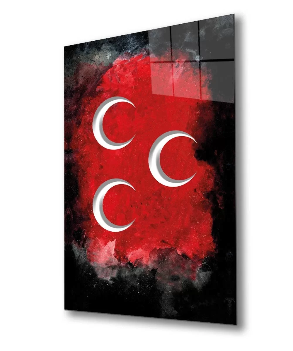 Three Crescents Vertical Glass Painting with Black Background