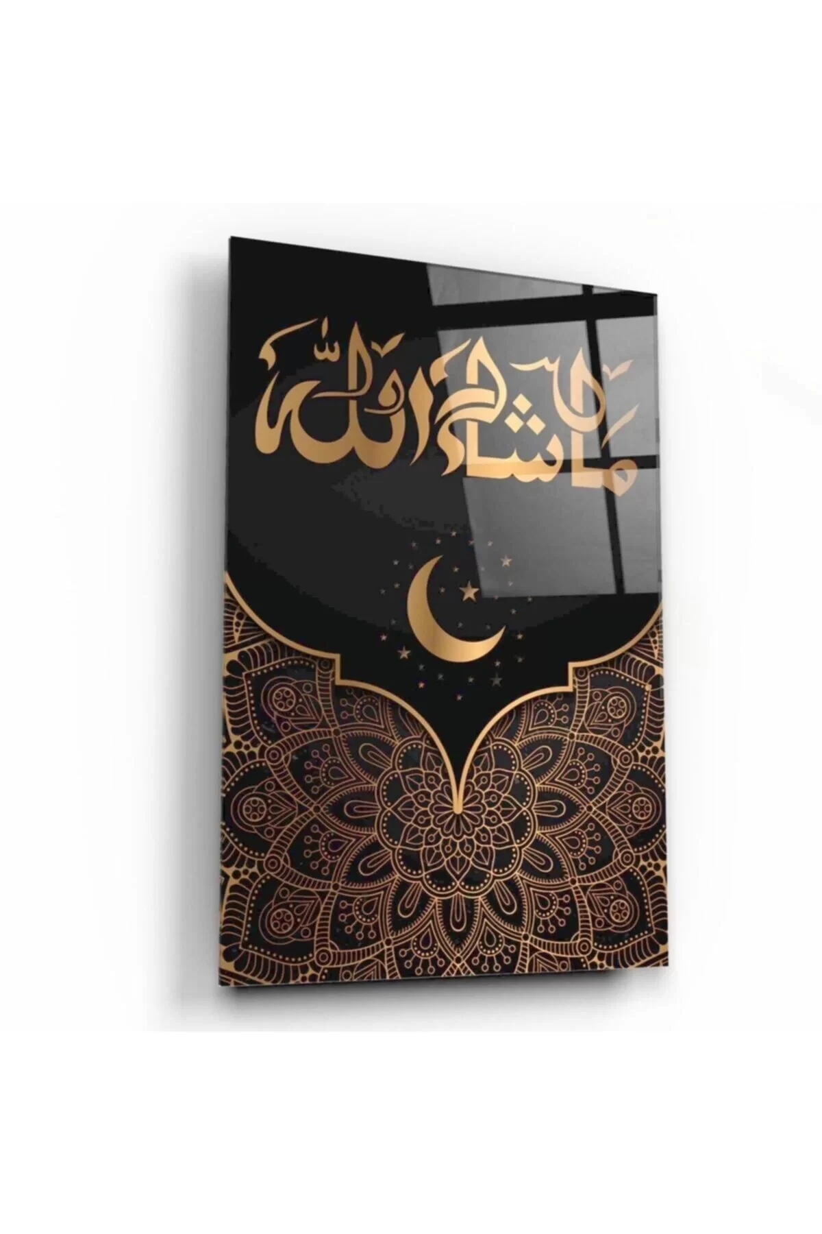 Black Mashallah Themed Glass Painting