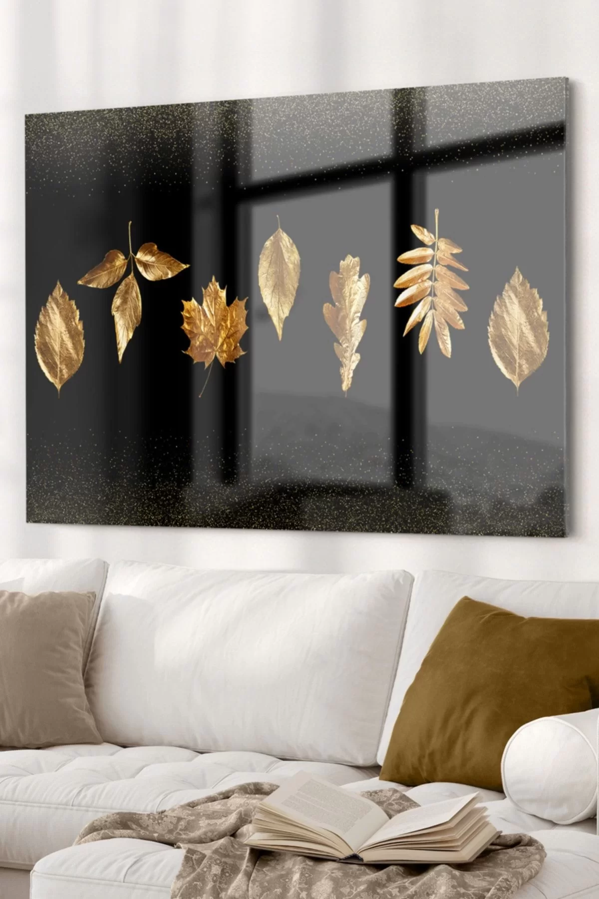 Black And Gold Leaf | Nature Themed Glass Painting | 50x70cm