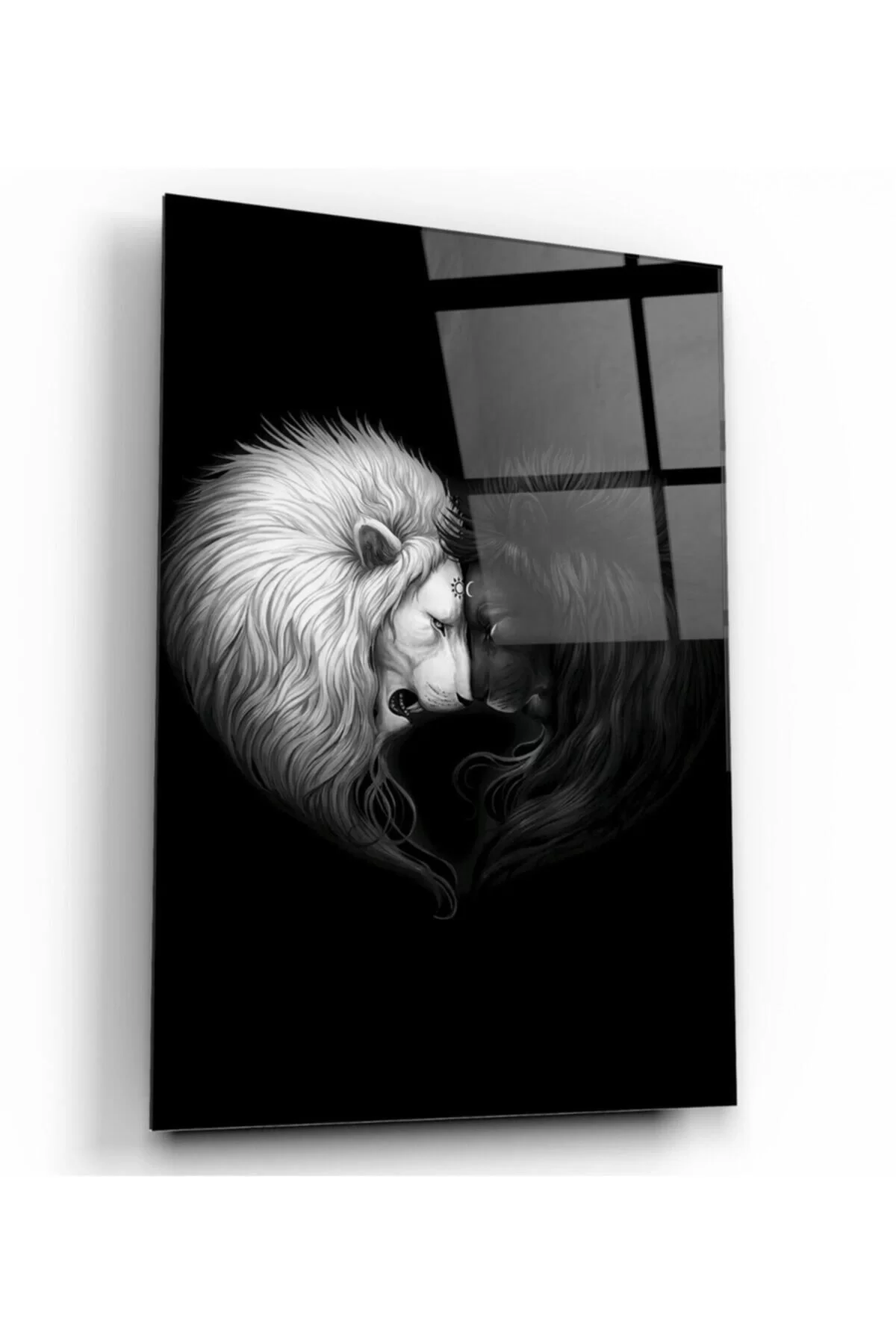 Black And White Lion Glass Painting