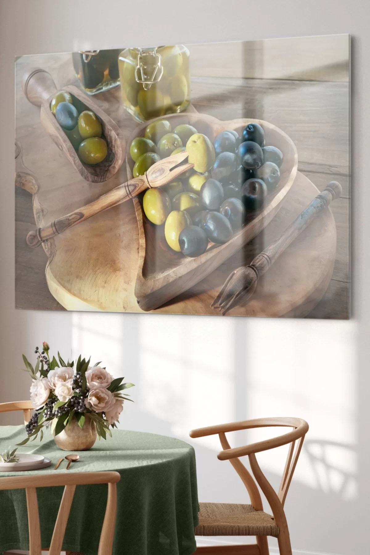 Black And Green Olives | Kitchen Themed Glass Table | 50x70cm