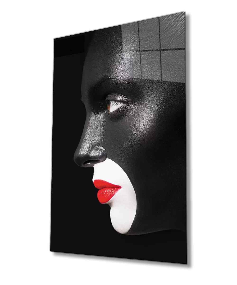 Black Face Woman with Red Lipstick Glass Painting