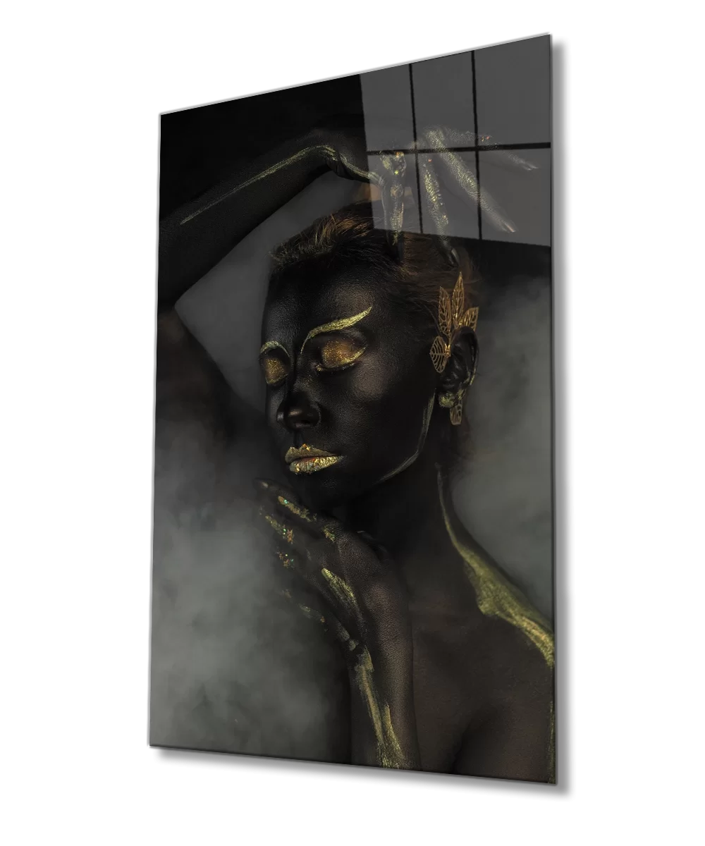 Black Gold Line Woman Smoky Glass Painting