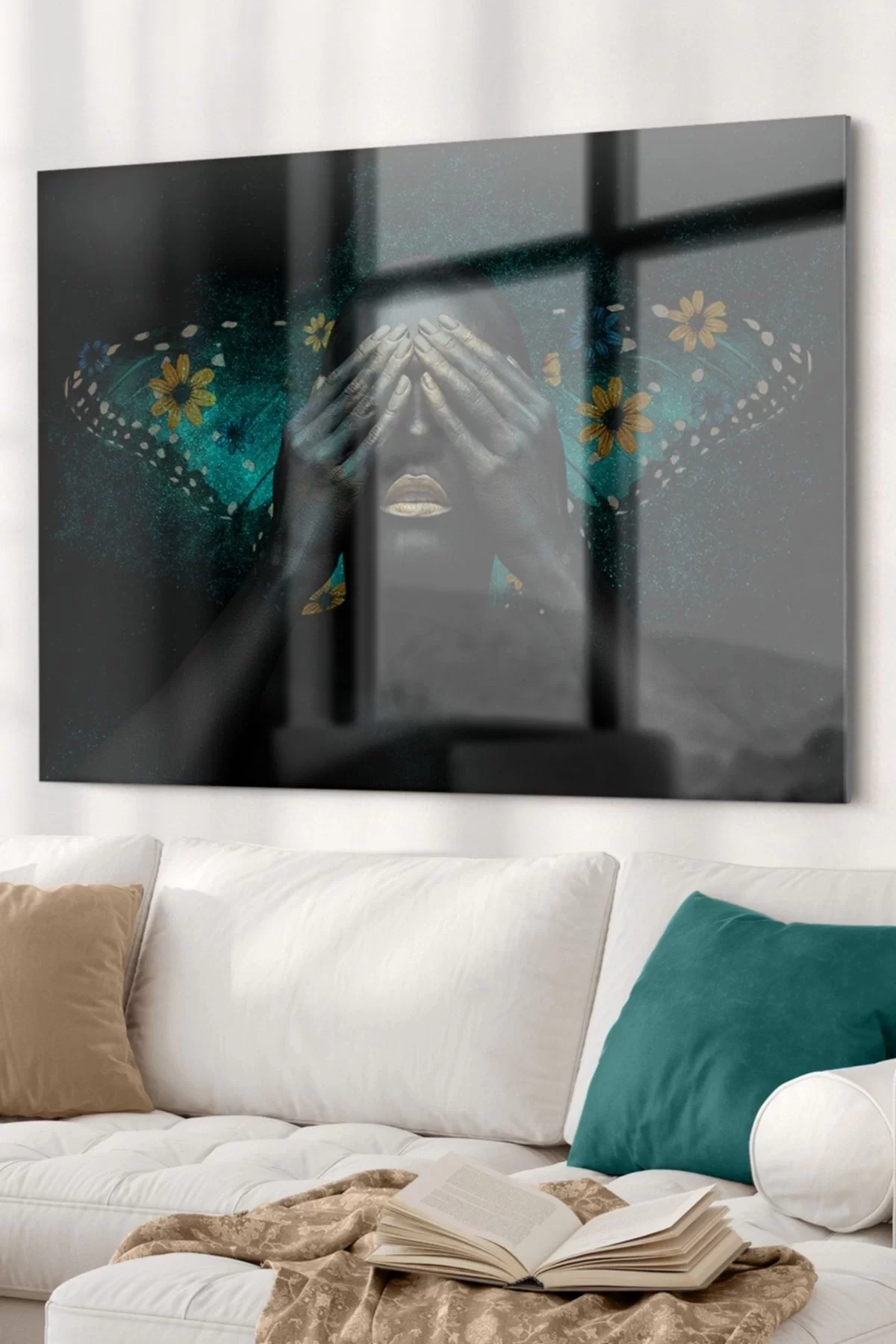 Black Woman And Butterfly | Ethnic Themed Glass Painting | 50x70cm