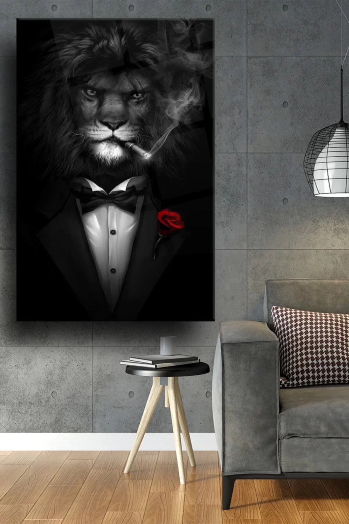 Tuxedo Lion Glass Painting, Wall Decoration Products