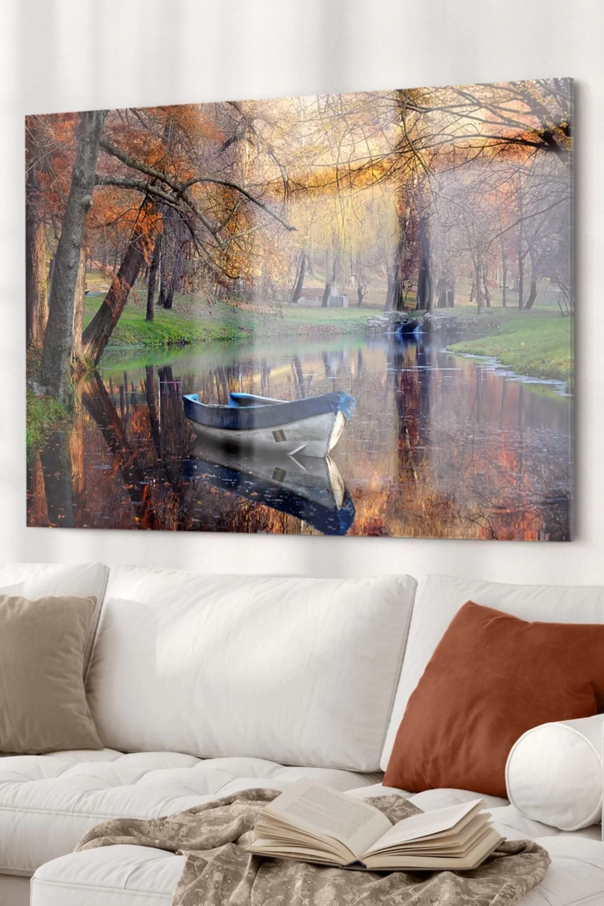 Autumn Forest And Boat | Nature Themed Glass Painting | 50x70cm