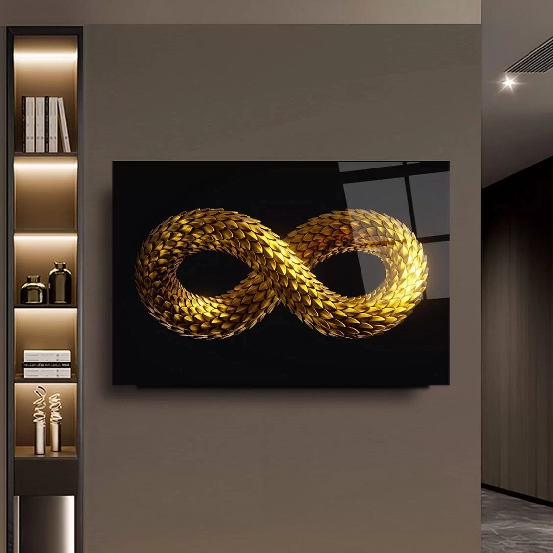 Infinity Sign Gold Embroidered Artistic Glass Painting