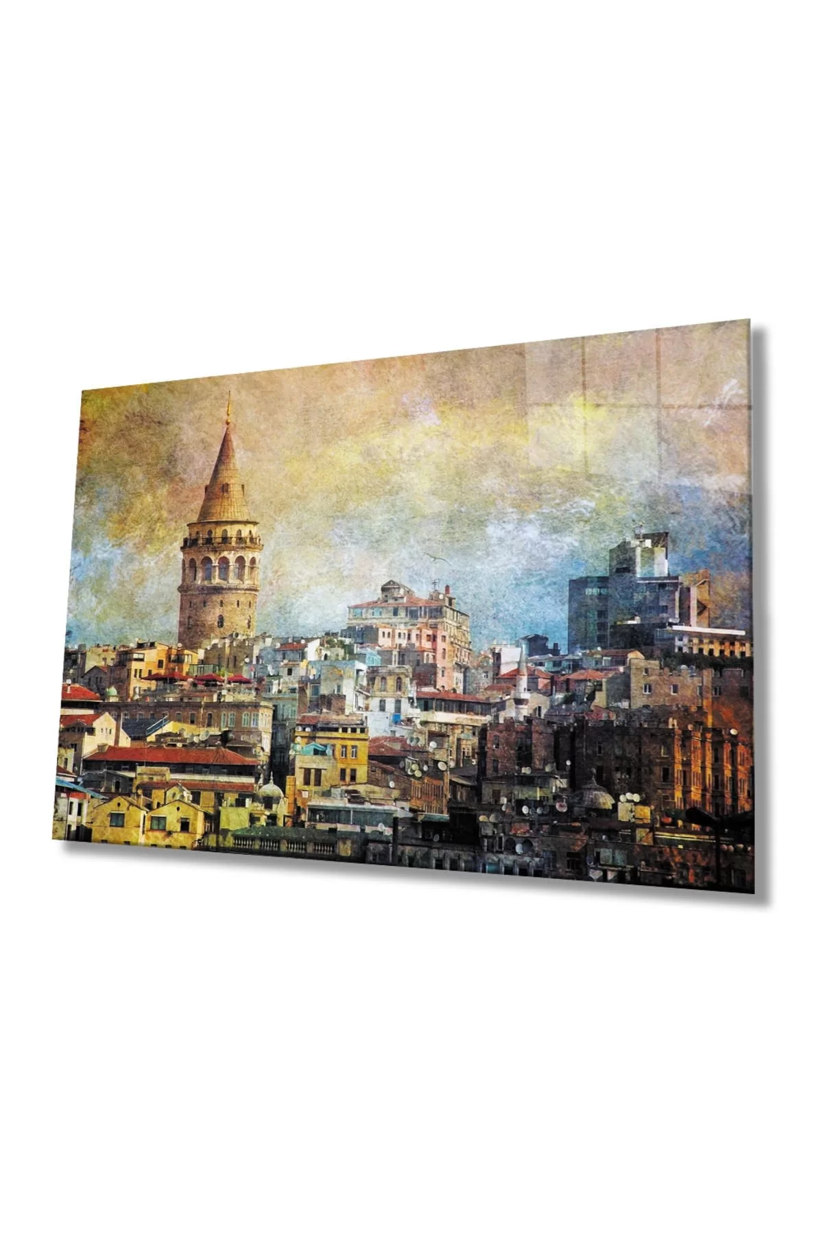 Watercolor Istanbul Galata Tower Glass Painting, 4mm Durable Glass