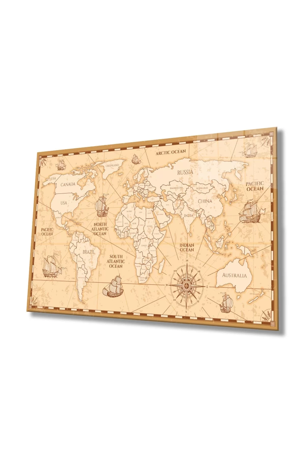 Historical World Map Glass Painting, Home And Office Wall Decoration,