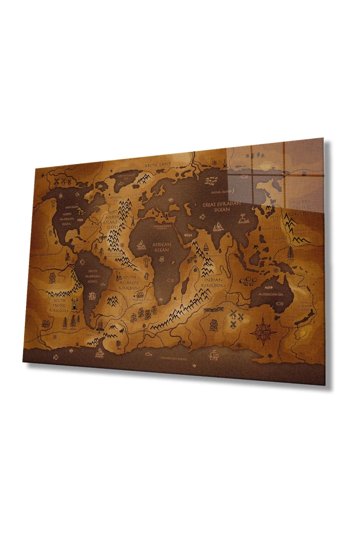 Historical World Map Glass Painting, Home And Office Wall Decoration,