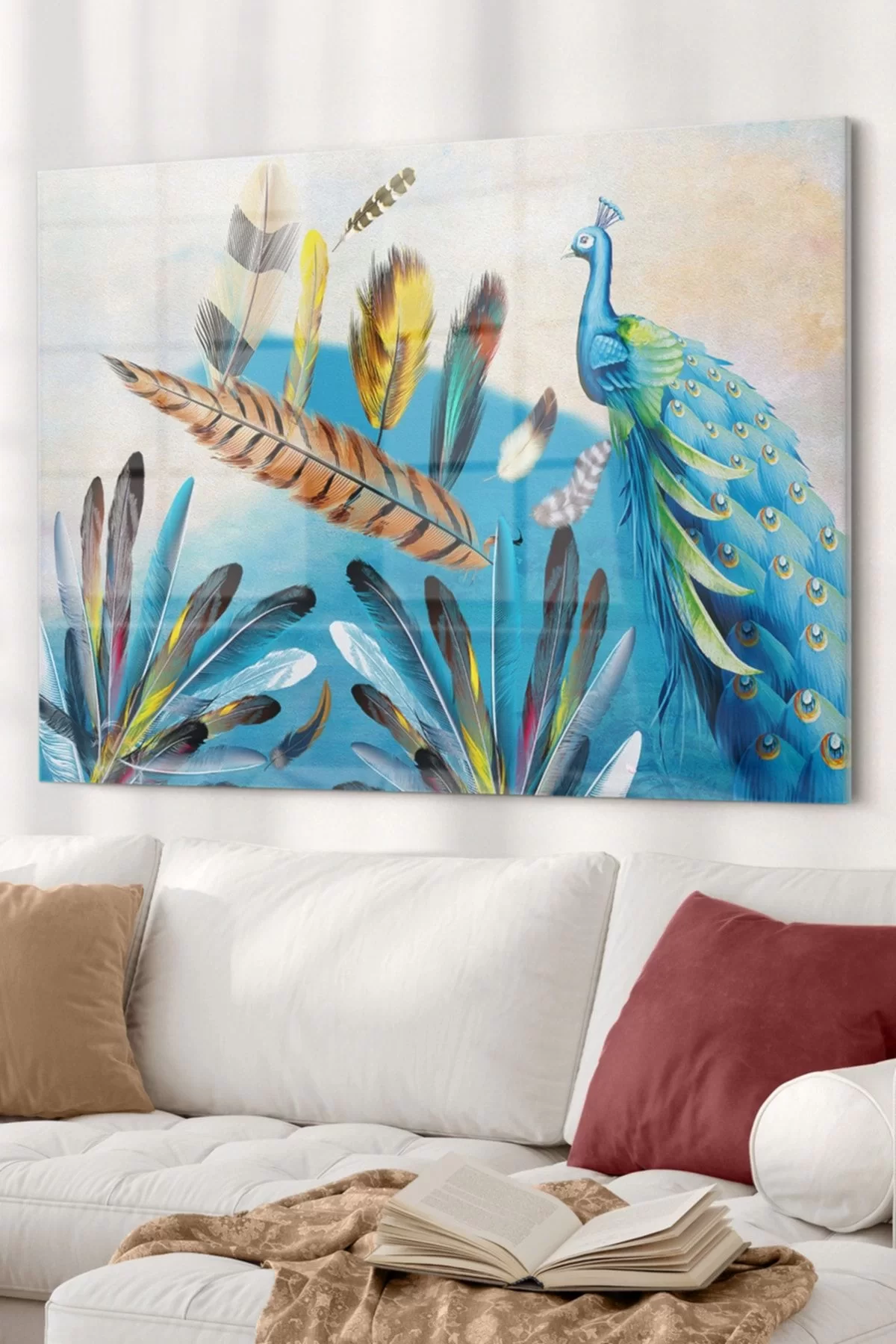 Peacock And Feather | Animal Themed Glass Painting | 50x70cm