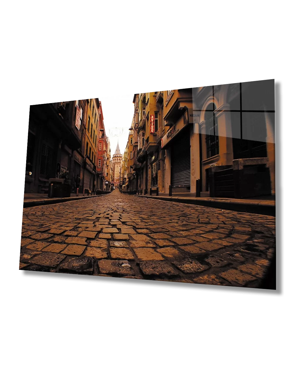 TEKNOO- Glass Painting with Cobblestone Street and Galata View