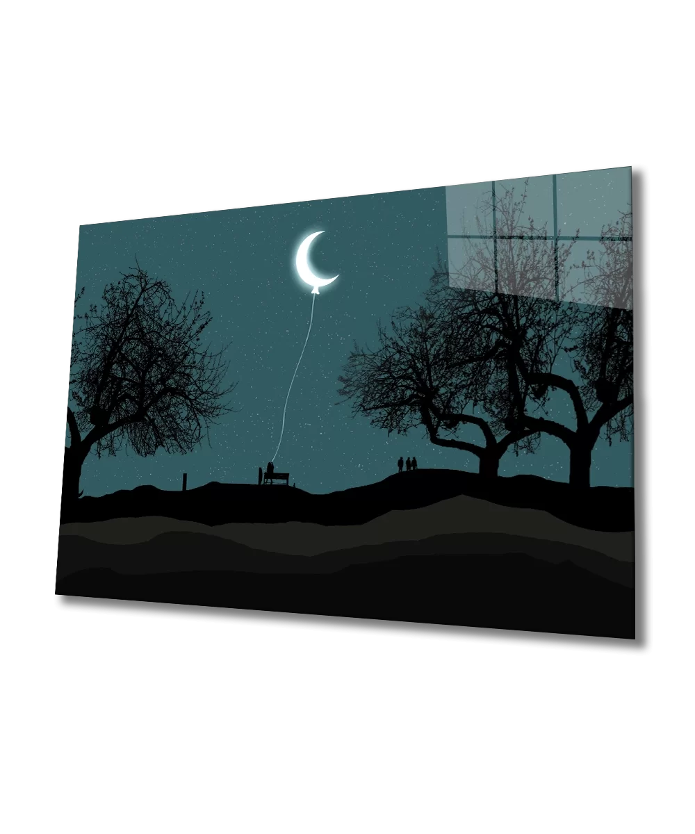 TEKNOO- Moon Balloon Silhouette Landscape Glass Painting