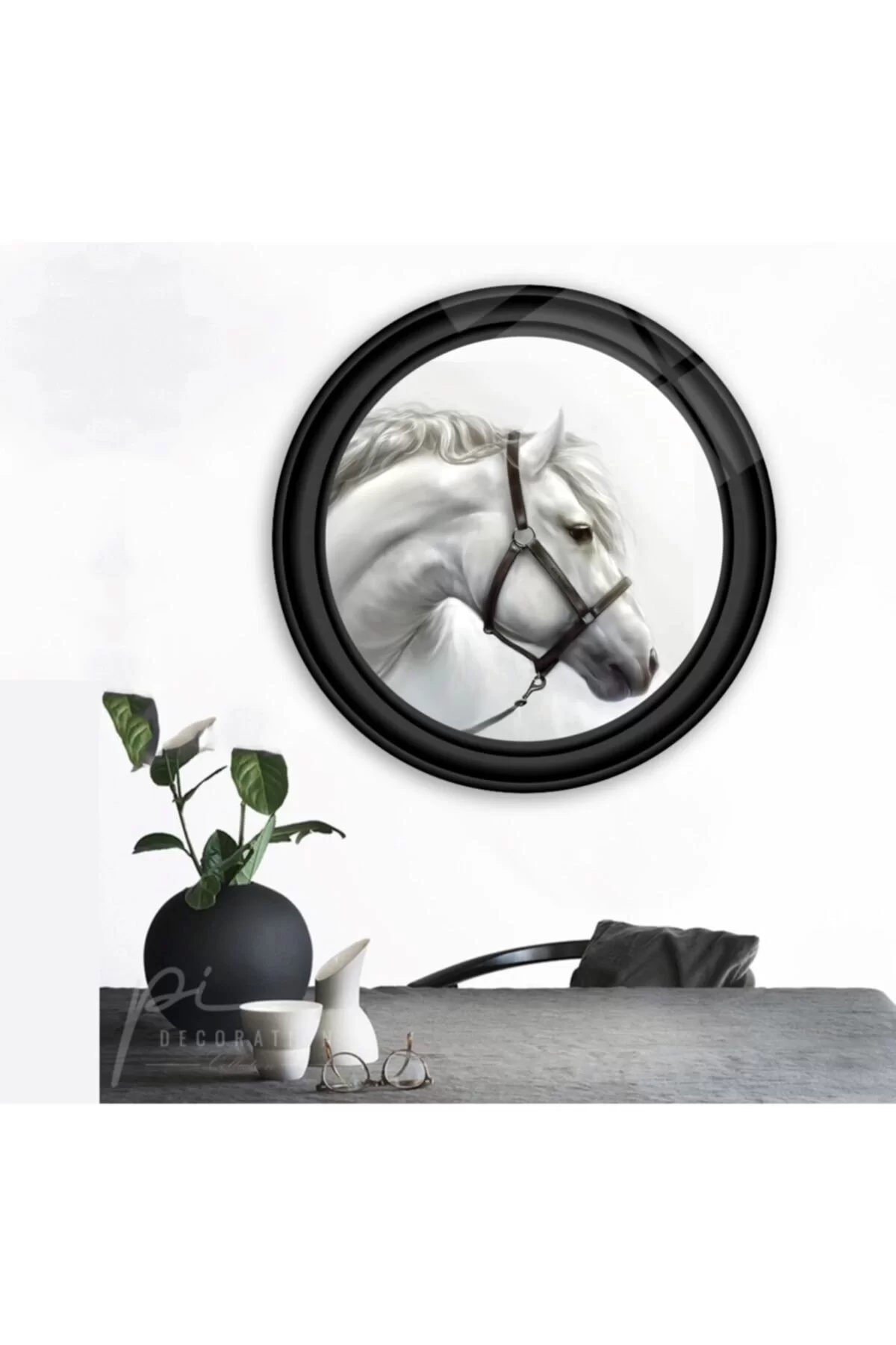 TEKNOO- White Horse Round Glass Painting