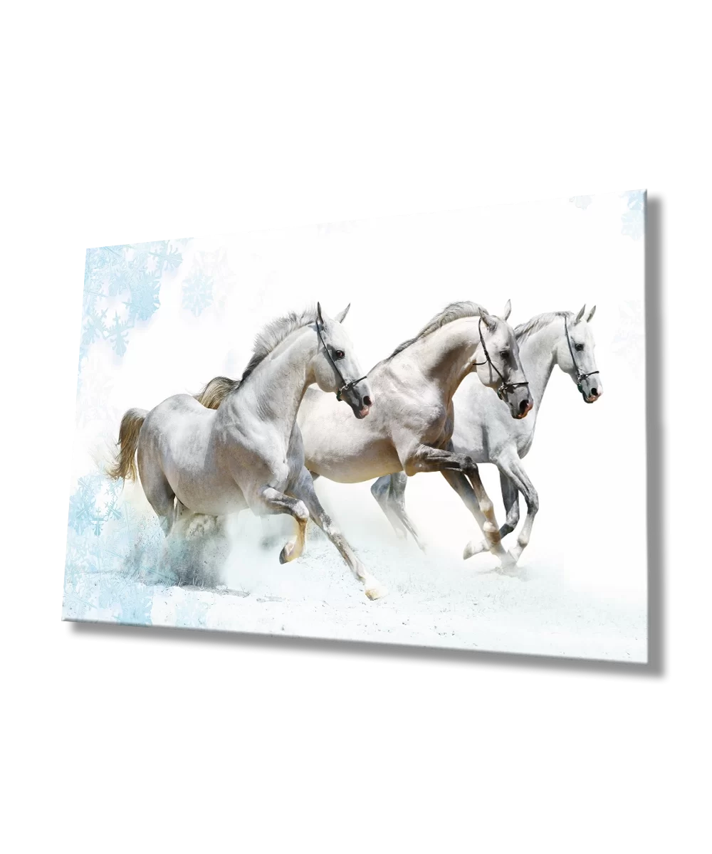 TEKNOO- White Horses Animals Glass Painting Home and Office Wall Decoration