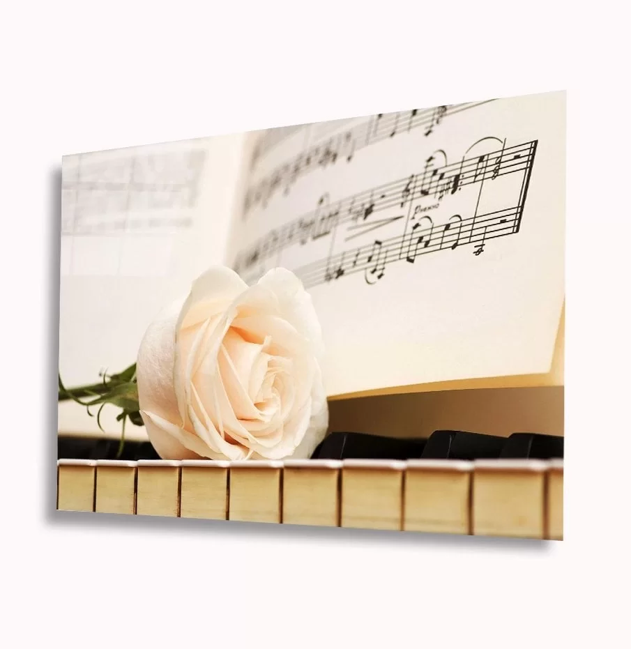 TEKNOO- White Rose and Music Glass Painting