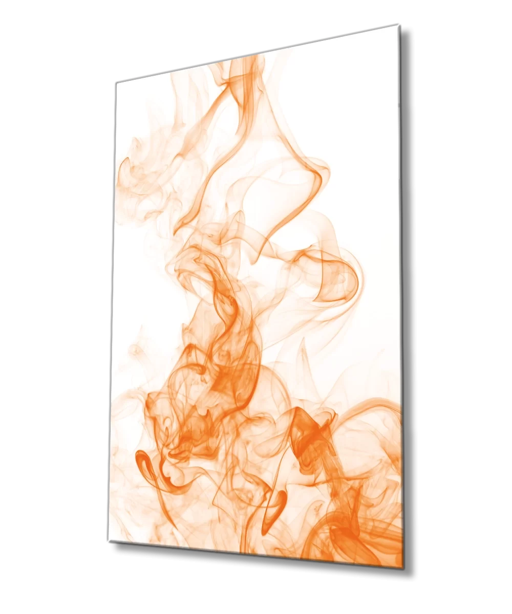 TEKNOO- Orange Smoke Glass Painting on White Home and Office Wall Decoration