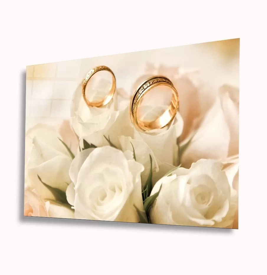 TEKNOO- White Roses and Wedding Rings Glass Painting