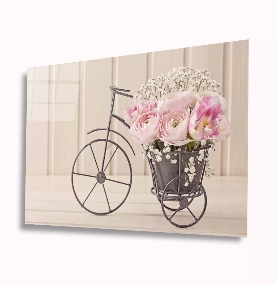 TEKNOO- Roses on a Bicycle Glass Painting