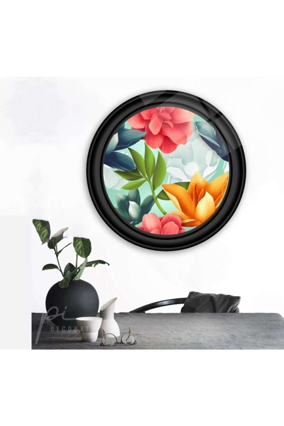 TEKNOO- Flowers Round Glass Painting