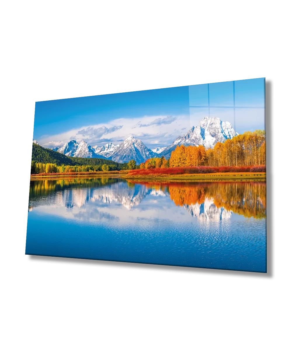 TEKNOO- Mountain Reflection Landscape Glass Painting Home and Office Wall Decoration