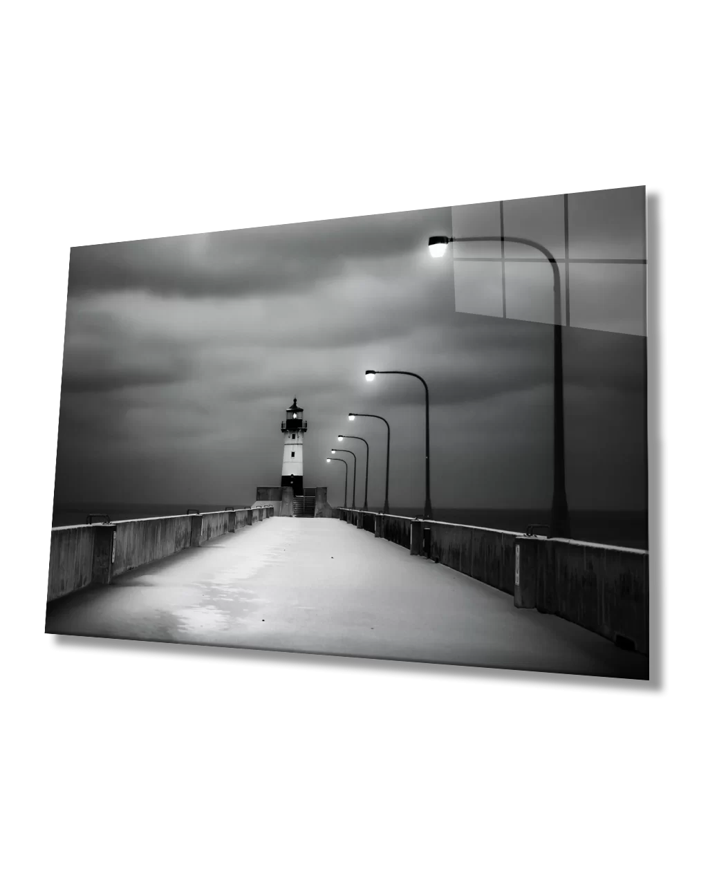 TEKNOO- Lighthouse Black and White Glass Painting