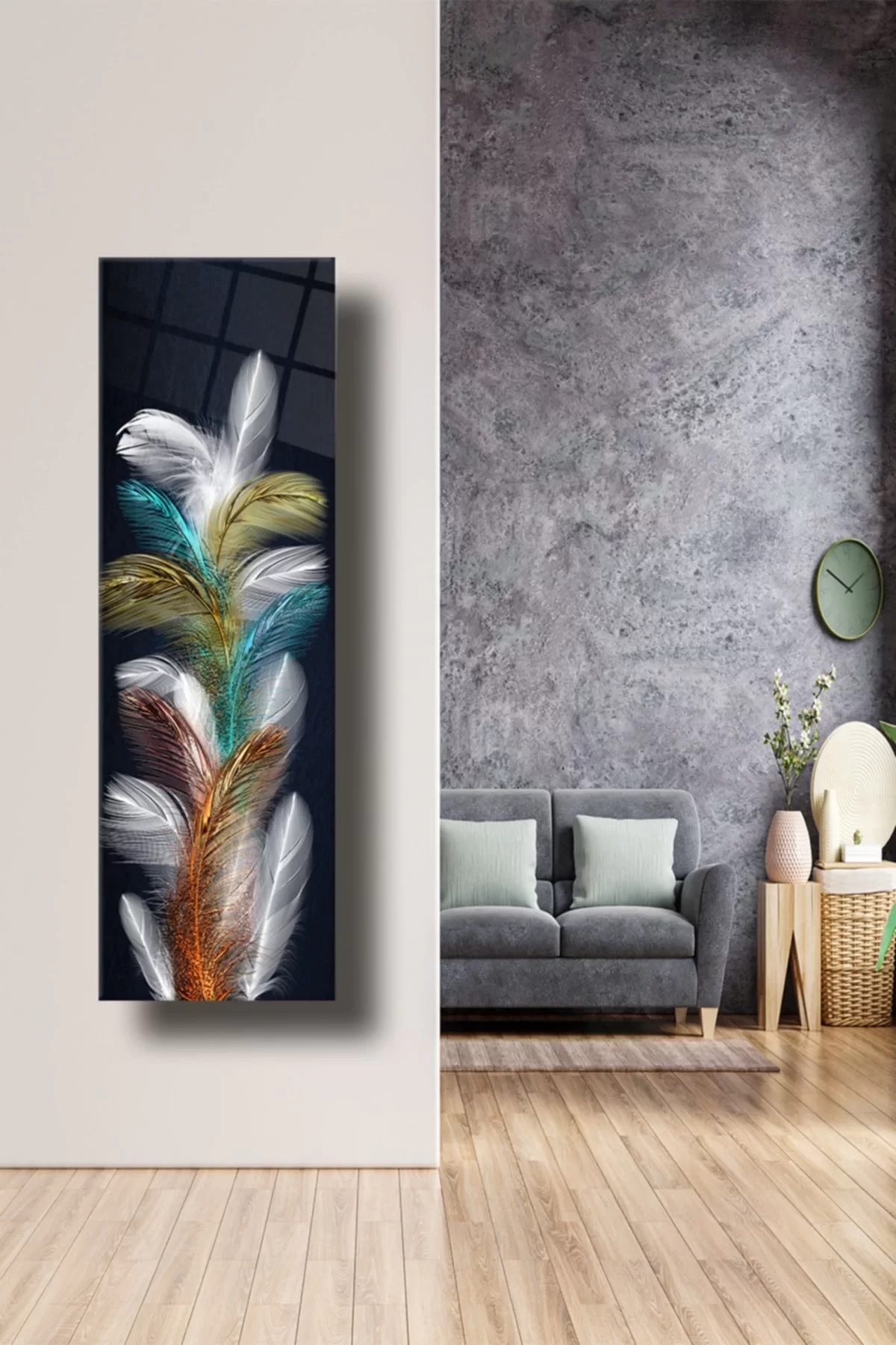 TEKNOO- Vertical Flower Glass Painting, Decorative Wall Decoration