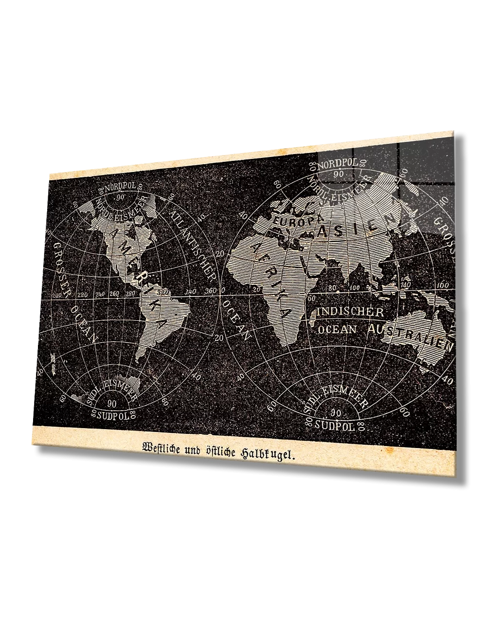 TEKNOO- Old Black and White Old World Map Glass Painting