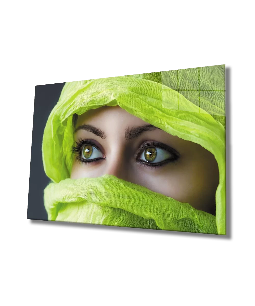 TEKNOO- Pistachio Green Veil Green Eyed Woman Glass Painting