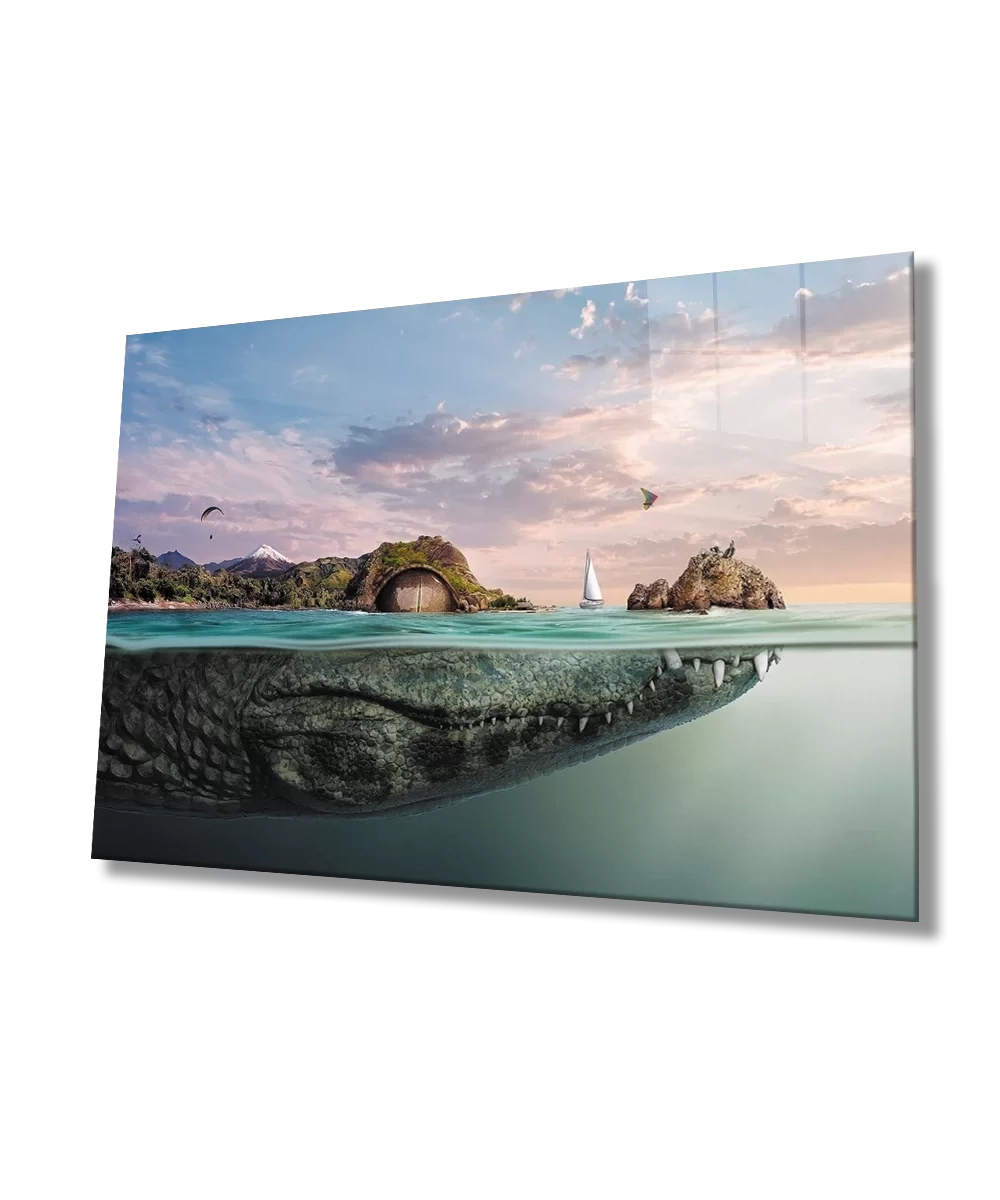 TEKNOO- Futuristic Crocodile Landscape Underwater Glass Painting