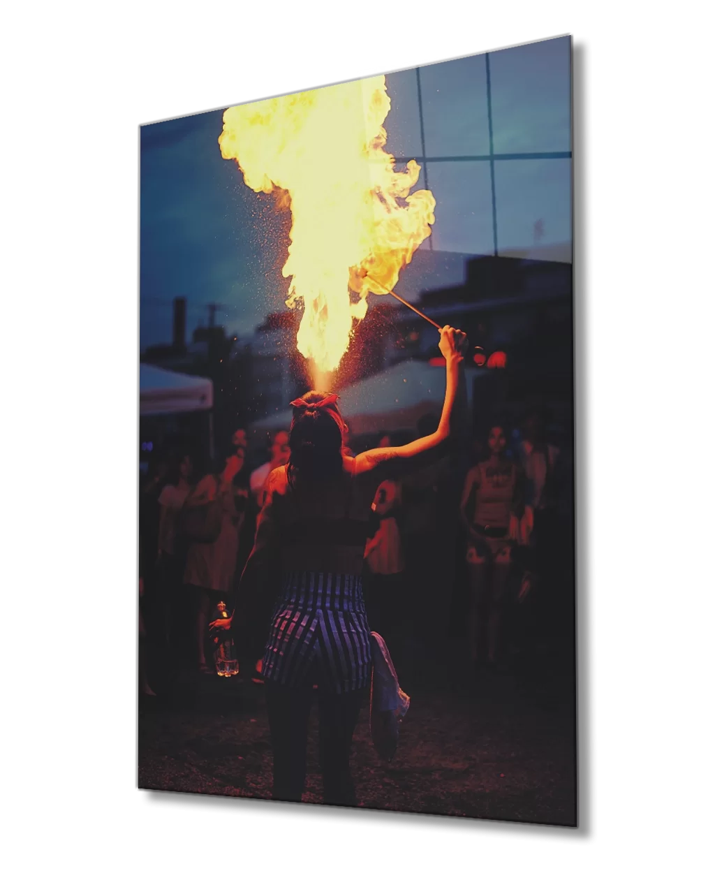 TEKNOO- Glass Painting of Woman Performing Fire Show at Night