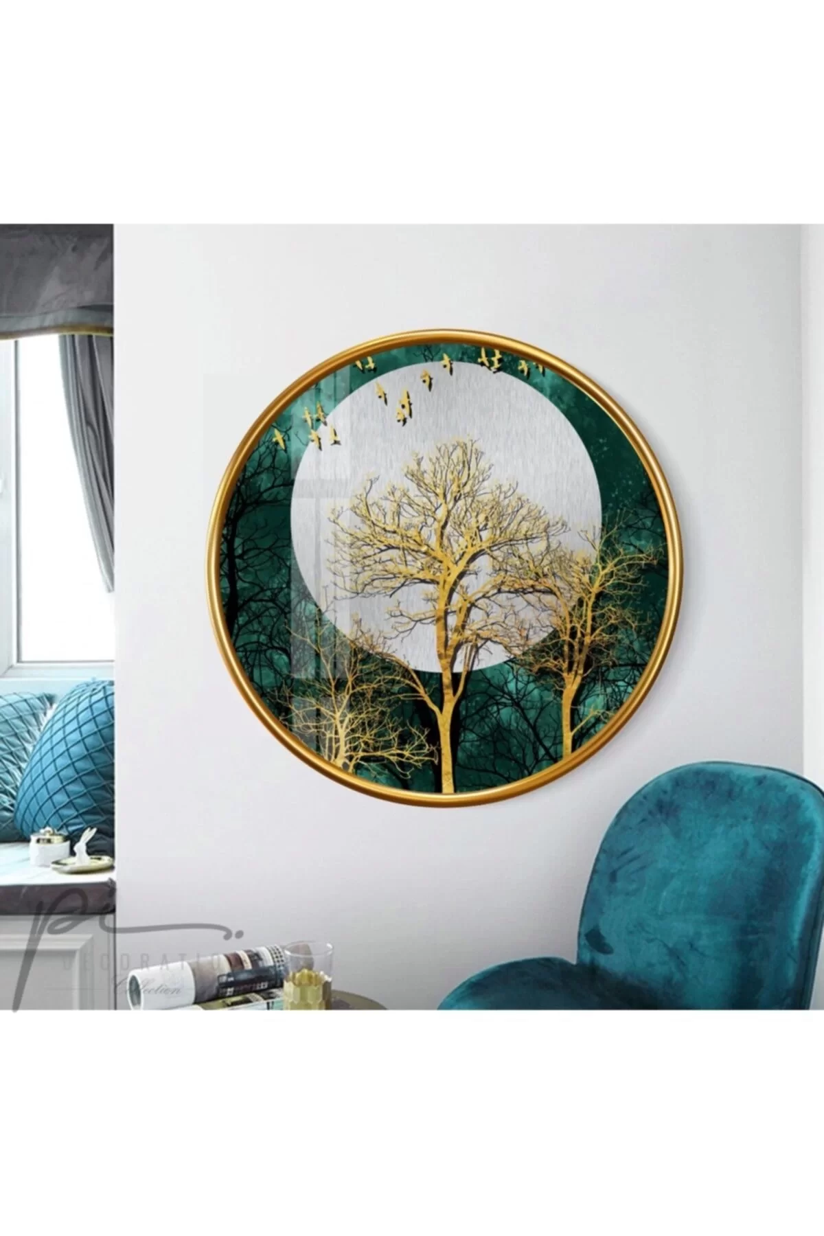 TEKNOO- Gold Trees Round Glass Painting