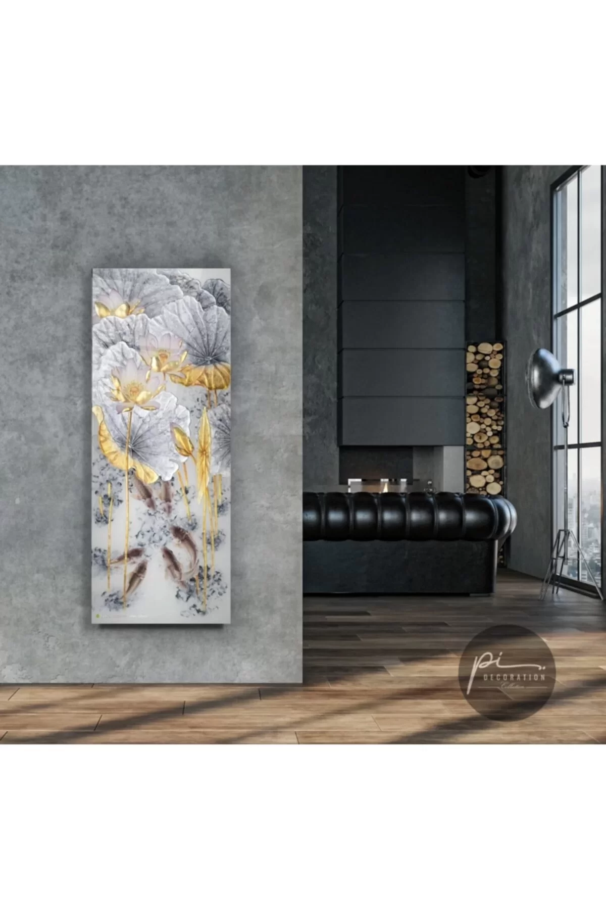 TEKNOO- Gold Flowers Panoramic Glass Painting