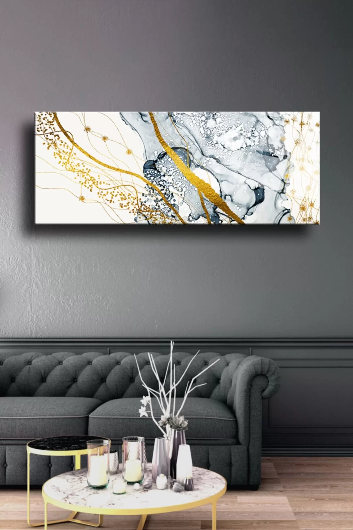 TEKNOO- Gold Panoramic Glass Painting, Decorative Wall Decoration