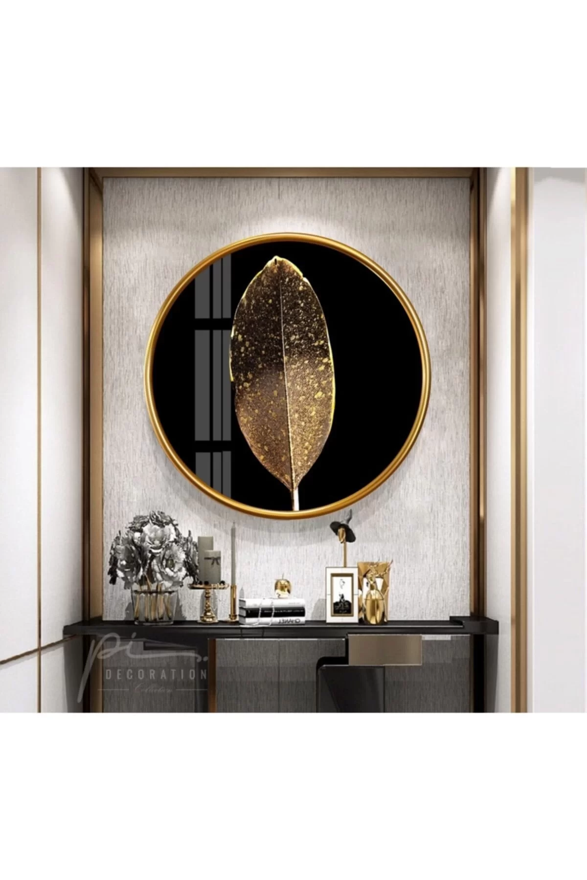 TEKNOO- Gold Feather Round Glass Table