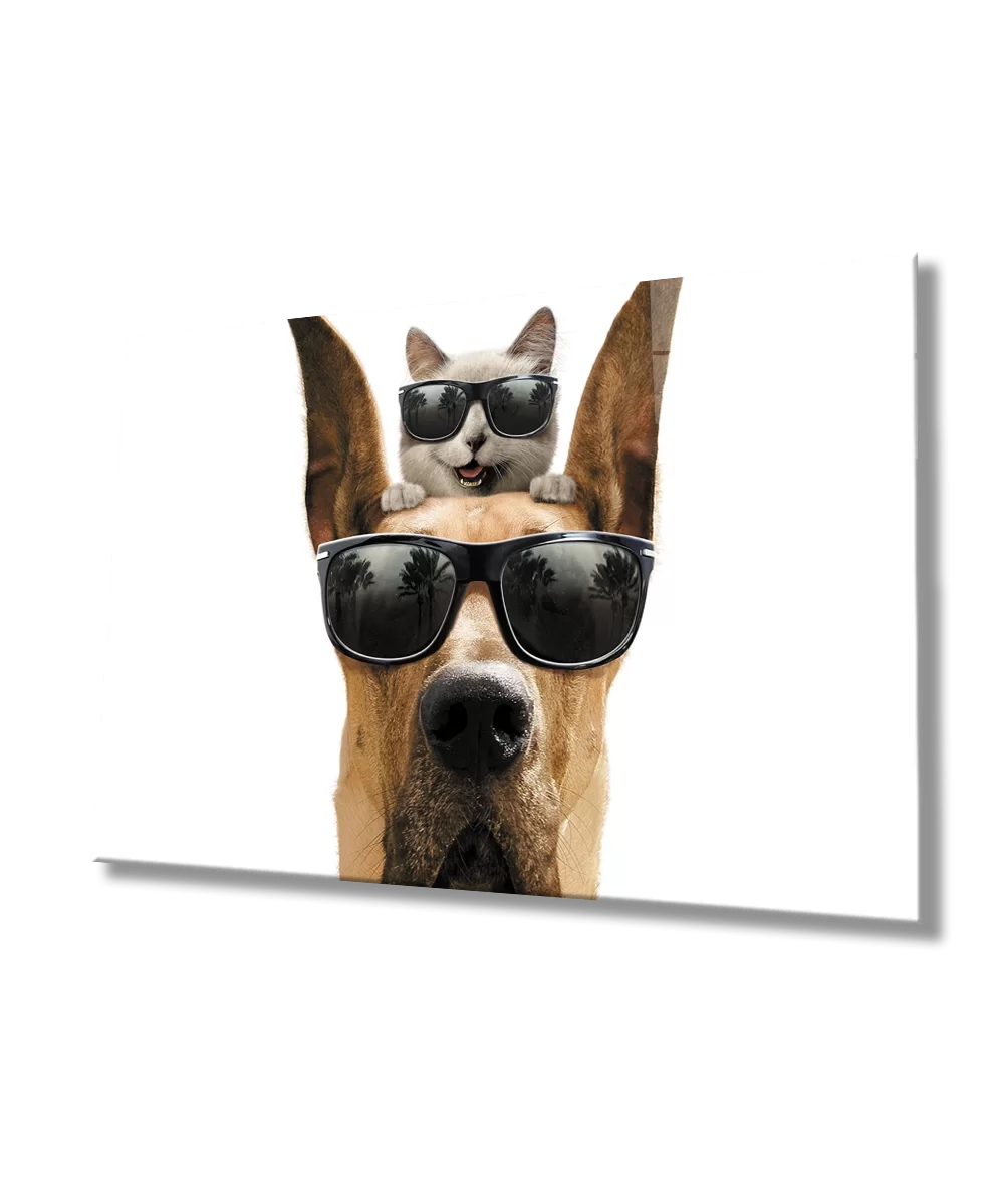 TEKNOO- Cat and Dog with Glasses Glass Painting