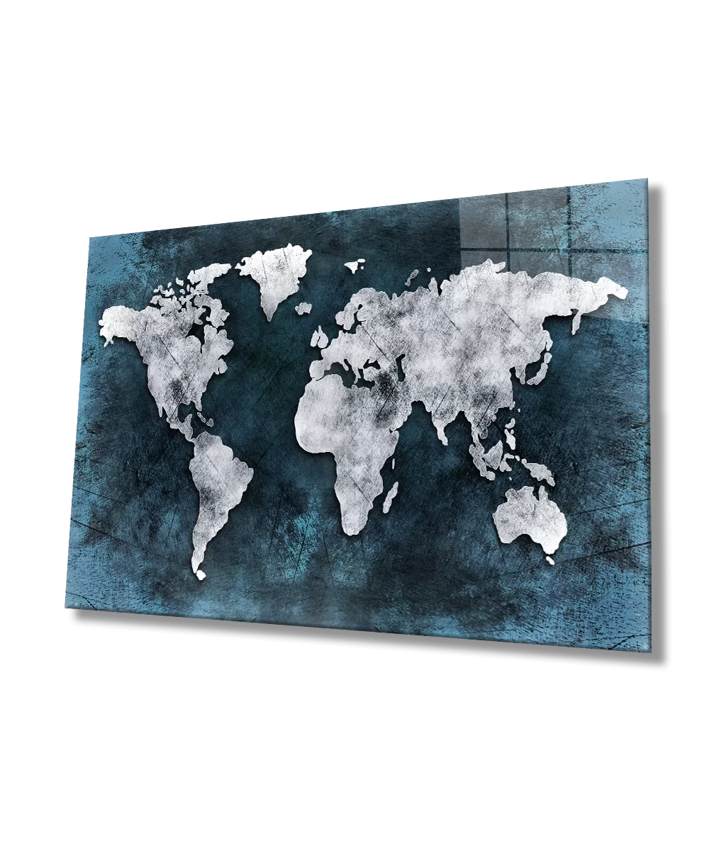 TEKNOO- Gray Antiqued World Map Glass Painting