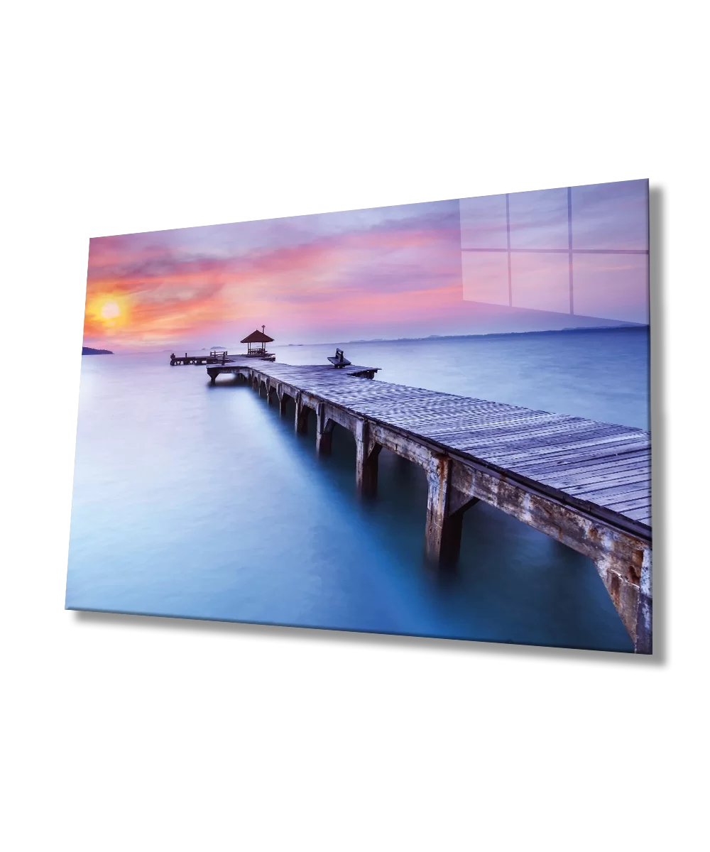 TEKNOO- Sunset Landscape Wooden Bridge Glass Painting