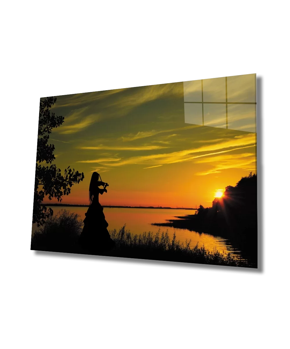 TEKNOO- Sunset and Woman Playing the Violin Glass Painting