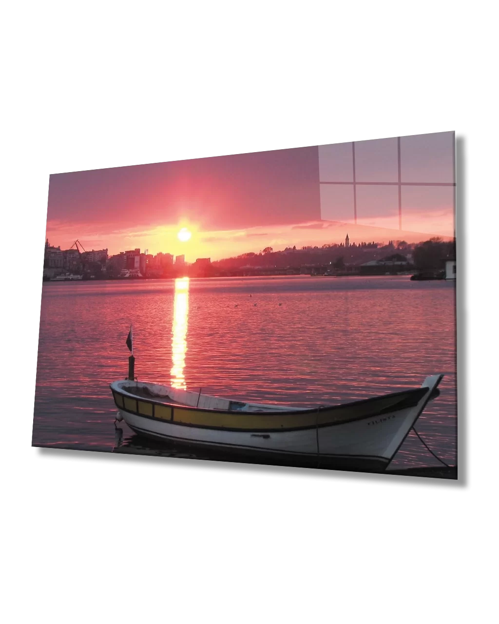 TEKNOO- Boat View at Sea at Sunset Glass Painting