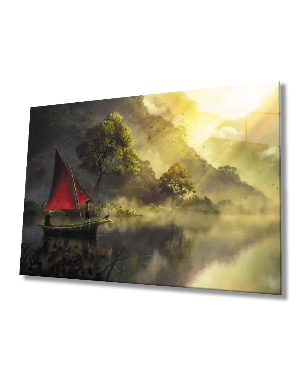 TEKNOO- Glass Painting with Red Sail at Sunset