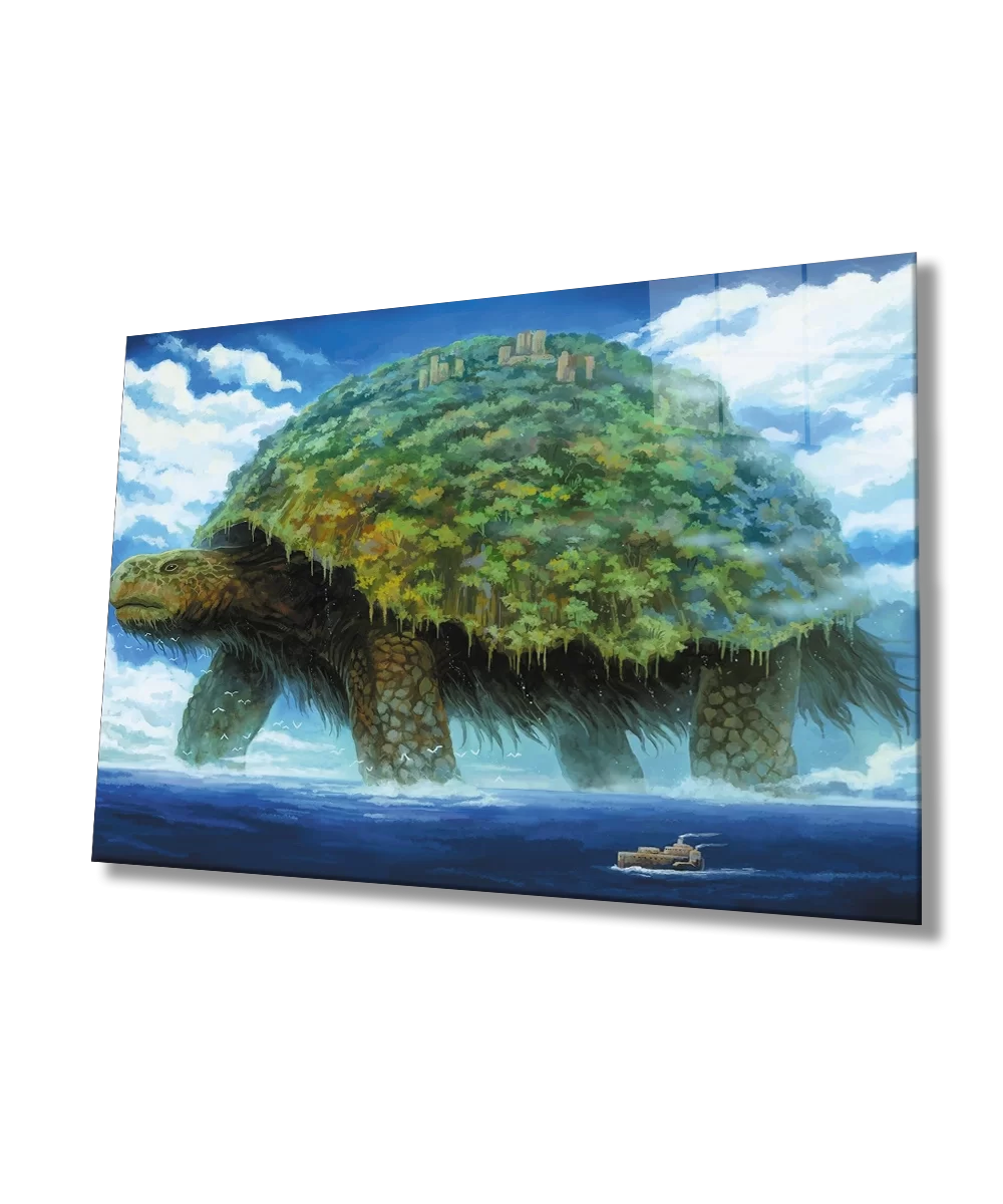 TEKNOO- Illustration Turtle Landscape Green Glass Painting