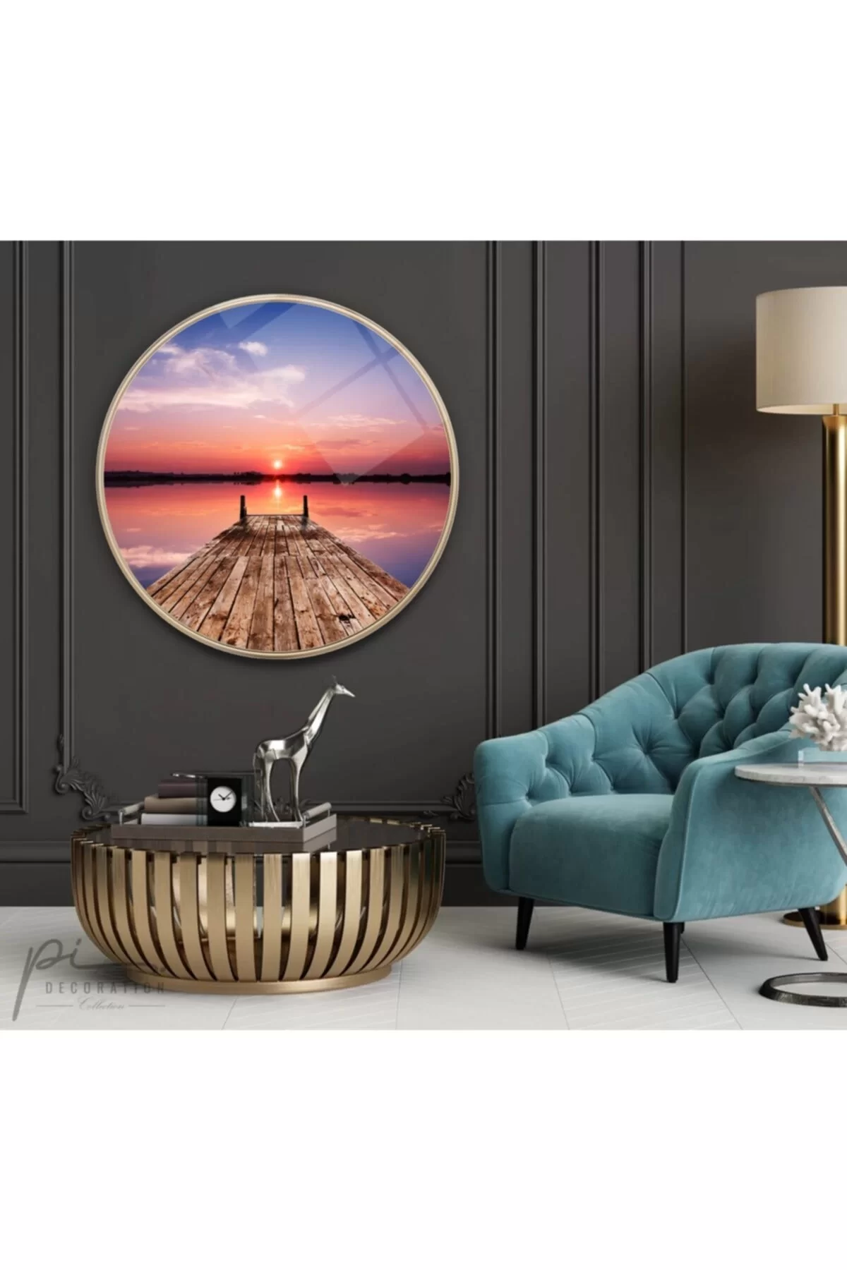 TEKNOO- Sunset on the Pier Round Glass Painting