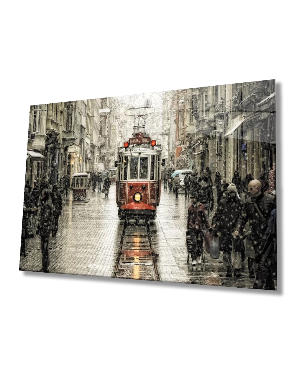 TEKNOO- Istanbul Istiklal Street Tram Winter View Glass Painting