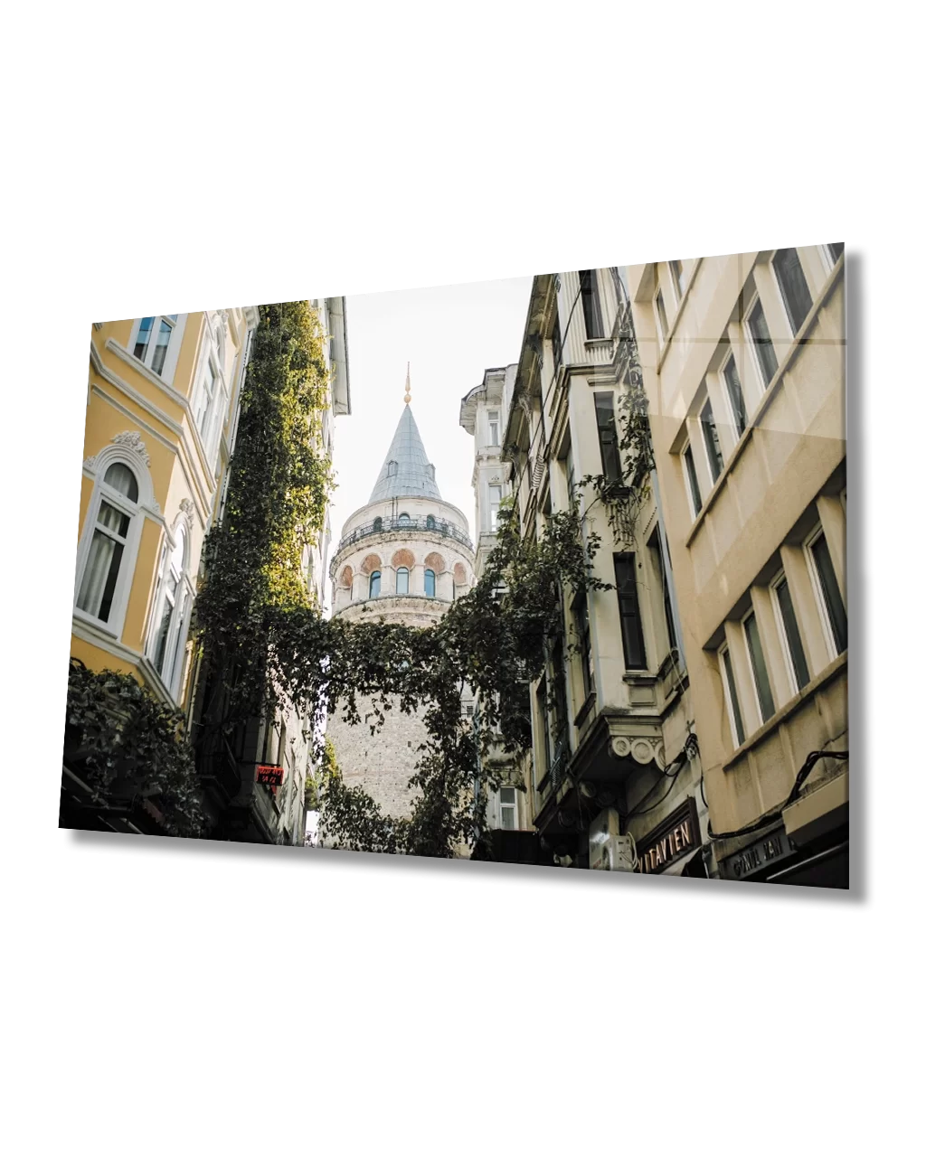 TEKNOO- Glass Painting with Istanbul Sarmaşıklı Street and Galata View