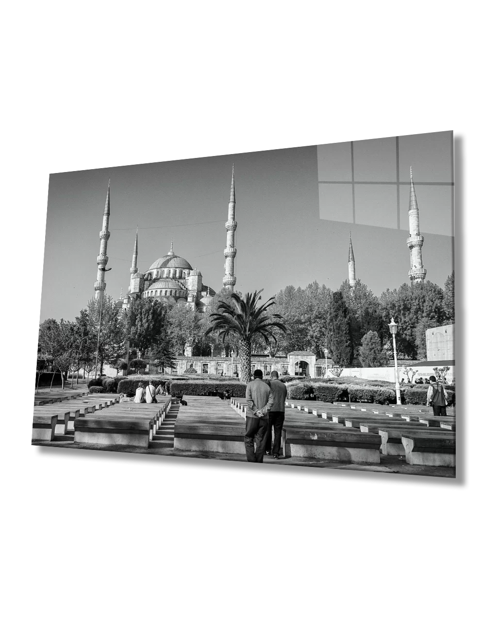 TEKNOO- Istanbul Black and White Mosque and Human Landscapes Glass Painting