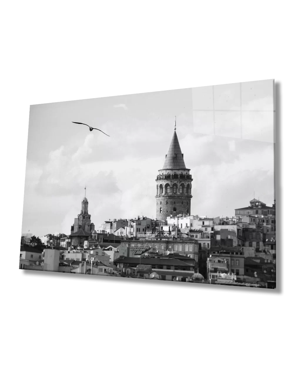 TEKNOO- Istanbul Black and White Galata Tower Glass Painting