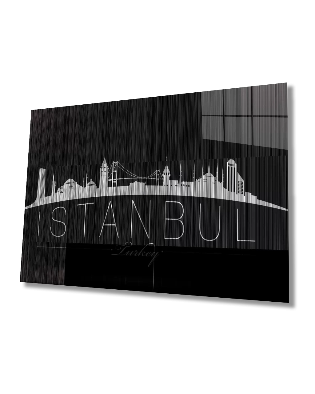 TEKNOO- Black and White Glass Painting with Istanbul Turkey Written