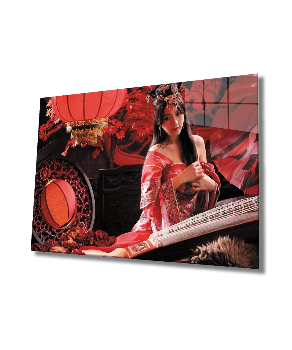 TEKNOO- Women Red Hanfu Ancient Dress Glass Painting