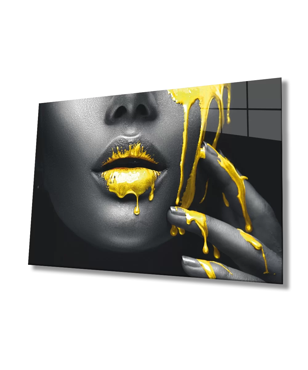 TEKNOO- Women Yellow Lip Woman Glass Painting